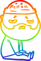 rainbow gradient line drawing of a cartoon worried man with beard png