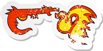 retro distressed sticker of a cartoon fire breathing dragon png