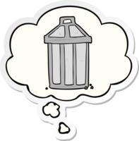 cartoon garbage can with thought bubble as a printed sticker png