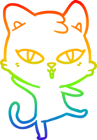 rainbow gradient line drawing of a cartoon cat png