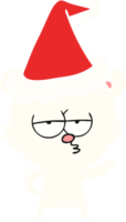 bored polar bear hand drawn flat color illustration of a wearing santa hat png