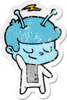 distressed sticker of a friendly cartoon spaceman png