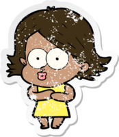 distressed sticker of a cartoon girl pouting png