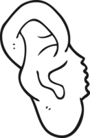 hand drawn black and white cartoon ear png