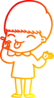 warm gradient line drawing of a cartoon boy sticking out tongue png