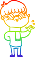 Regenbogen Gradient Linie Zeichnung von ein Karikatur Junge tragen Brille png