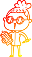 warm gradient line drawing of a cartoon woman wearing spectacles png