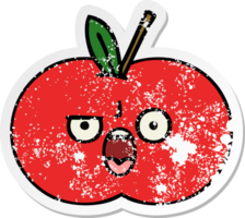 autocollant en détresse d'une pomme rouge de dessin animé mignon png