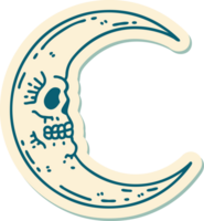 sticker of tattoo in traditional style of a skull moon png