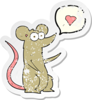 retro distressed sticker of a cartoon mouse in love png