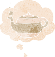 cartoon teapot with thought bubble in grunge distressed retro textured style png