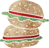 retro ilustração estilo peculiar desenho animado vegetariano hamburguer png