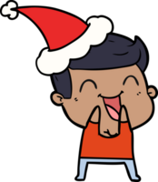 main tiré ligne dessin de une homme en riant portant Père Noël chapeau png