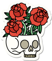 Tattoo-Aufkleber im traditionellen Stil eines Schädels und Rosen png