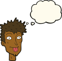 cartoon man sticking out tongue with thought bubble png