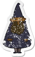 retro distressed sticker of a cartoon wizard png