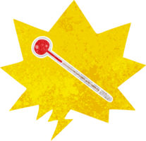 tekenfilm thermometer met toespraak bubbel in grunge verontrust retro getextureerde stijl png