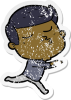 distressed sticker of a cartoon model guy pouting png