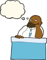 cartoon bored man at desk with thought bubble png