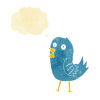 pájaro azul de dibujos animados con burbuja de pensamiento png