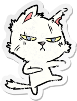 distressed sticker of a tough cartoon cat png