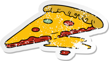 mano dibujado afligido pegatina dibujos animados garabatear de un rebanada de Pizza png