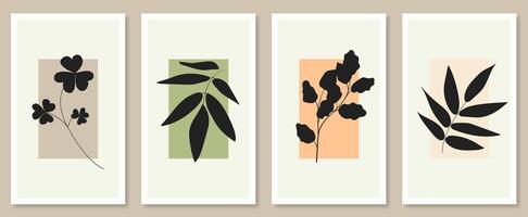 Abstract botanical wall art set. illustration in scandinavian design vector