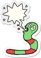 tekenfilm bang worm met toespraak bubbel sticker png