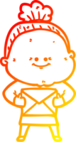 warm gradient line drawing of a cartoon happy old woman png