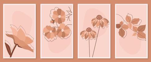 Abstract botanical wall art set. illustration in scandinavian design vector