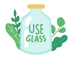 Use glass quote in flat design. Glass jar with green plant leaves with text. illustration isolated. vector