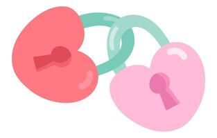 Heart shape padlock couple in flat design. Wedding keyhole locks pair. illustration isolated. vector