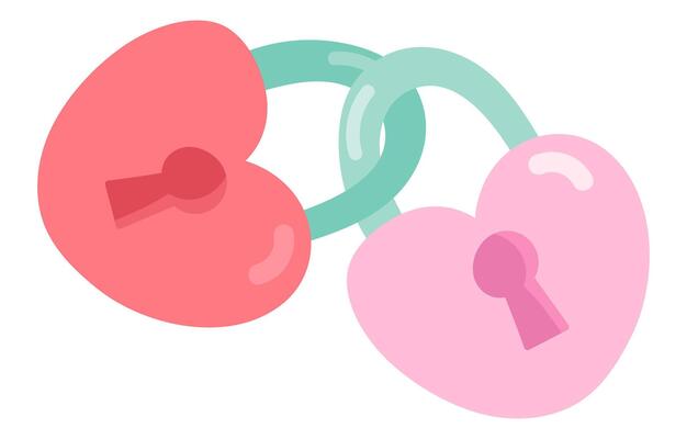 Heart shape padlock couple in flat design. Wedding keyhole locks pair. illustration isolated.