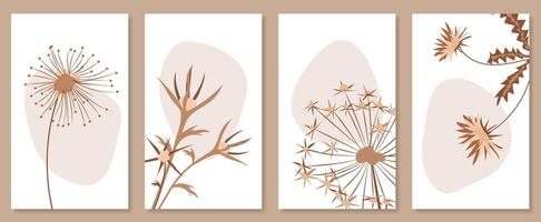 Abstract botanical wall art set. illustration in scandinavian design vector