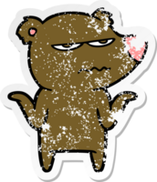 distressed sticker of a annoyed bear cartoon png