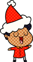 ridendo mano disegnato comico libro stile illustrazione di un' uomo indossare Santa cappello png