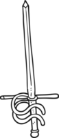 hand drawn black and white cartoon sword png