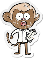 distressed sticker of a cartoon shocked monkey png