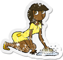 retro distressed sticker of a cartoon cinderella scrubbing floors png