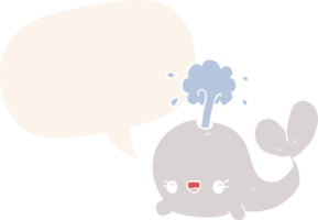 cute cartoon whale with speech bubble in retro style png