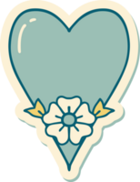 sticker of tattoo in traditional style of a heart and flower png