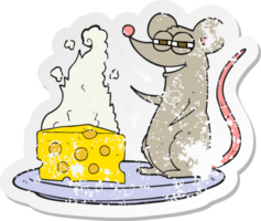 retro distressed sticker of a cartoon mouse with cheese png