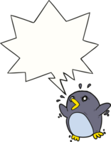 cartone animato spaventato pinguino con discorso bolla png