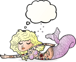 cartoon mermaid covered in tattoos with thought bubble png