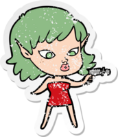 distressed sticker of a pretty cartoon girl with ray gun png