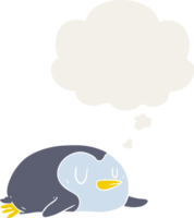 cartoon penguin with thought bubble in retro style png