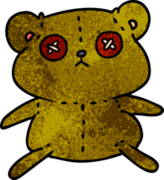 mão desenhado texturizado desenho animado do uma fofa costurado acima Urso de pelúcia Urso png