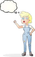 hand drawn thought bubble cartoon confident farmer woman png