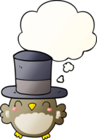 cartoon owl wearing top hat with thought bubble in smooth gradient style png