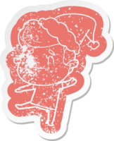 happy quirky cartoon distressed sticker of a man wearing santa hat png